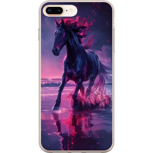 Yhteensopiva Puhelinkuori Apple iPhone 8 Plus Elegantti musta hevonen juoksee veden läpi violetissa ja vaaleanpunaisessa valossa maagisessa tunnelmas Yhteensopiva Puhelinkuori Apple iPhone 8 Plus Elegantti musta hevonen juoksee veden läpi violetissa ja vaaleanpunaisessa valossa maagisessa tunnelmas