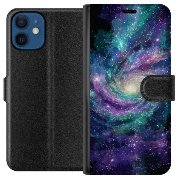 Kompatibelt Plånboksfodral till Apple iPhone 12 mini Färgsprakande spiralgalax i rymden med stjärnor nebulosor och kosmiskt ljus