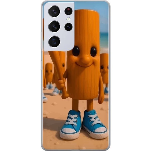Yhteensopiva Puhelinkuori Samsung Galaxy S21 Ultra 5G Italian Brainrot rantamotiivi – Puuhahmo, jolla on siniset kengät ja baseballmaila – juliste