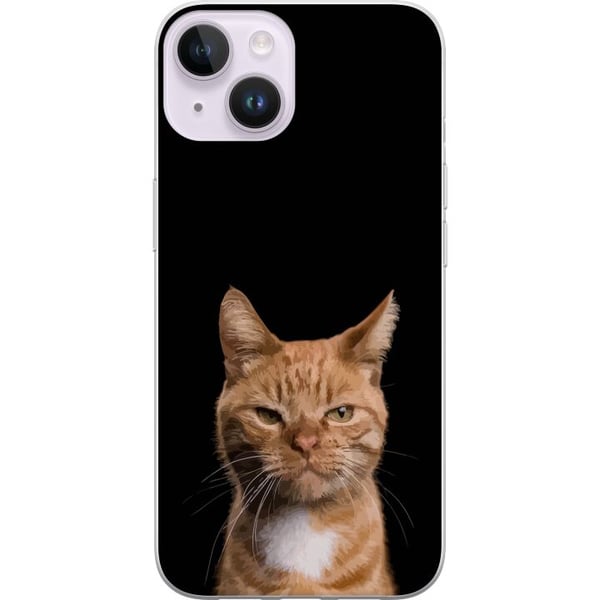 Yhteensopiva Puhelinkuori Apple iPhone 14 Plus Lähikuva oranssista kissasta mustaa taustaa vasten, voimakas kontrasti ja ilmeikäs katse