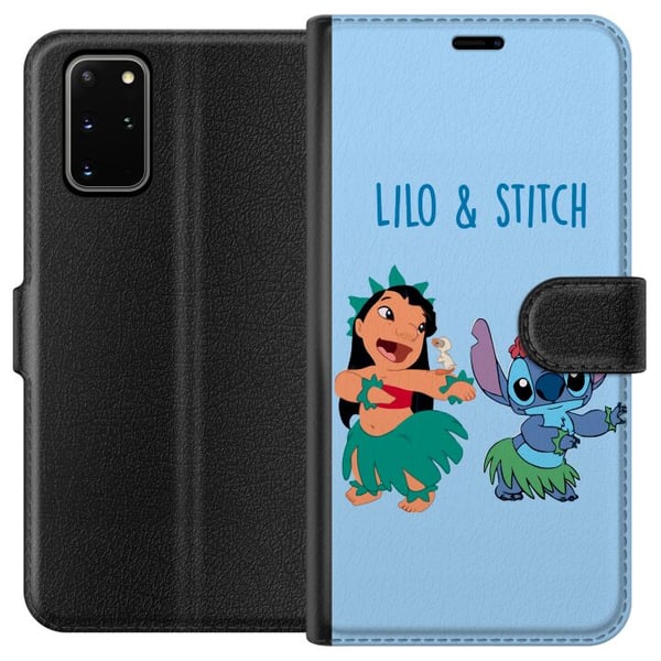 Kompatibel Tegnebogsetui til Samsung Galaxy S20+ Lilo og Stitch, der danser hula i en farverig tropisk illustration