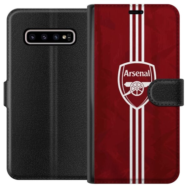 Kompatibel Tegnebogsetui til Samsung Galaxy S10+ Arsenal Emblem Fotboll Premier League Klubbmärke Röd Vit