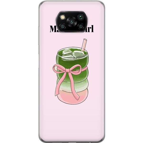 Kompatibel Mobilcover til Xiaomi Poco X3 NFC Matcha Girl-illustration – kawaii-inspireret te-design med lyserød sløjfe