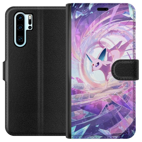 Kompatibel Tegnebogsetui til Huawei P30 Pro Espeon Pokémon-illustration – Magisk lilla motiv med krystaller og stjerner