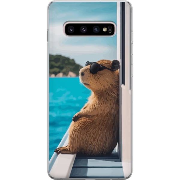 Kompatibelt Mobilskal till Samsung Galaxy S10+ Kapybara vid havet med solglasögon humoristisk charmig design med avslappnad semesterkänsla
