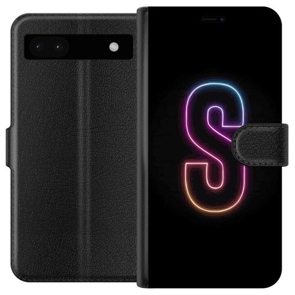 Yhteensopiva Lompakkokotelo Google Pixel 6a Neonkirjain S vaaleanpunaisen ja sinisen sävyissä tummaa taustaa vasten retrofuturistisessa designissa