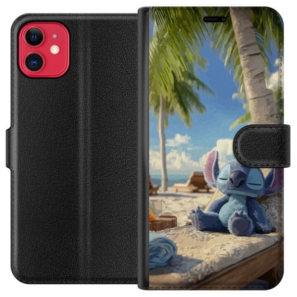 Kompatibelt Plånboksfodral till Apple iPhone 11 Stitch Disney figur med tropisk strandmotiv