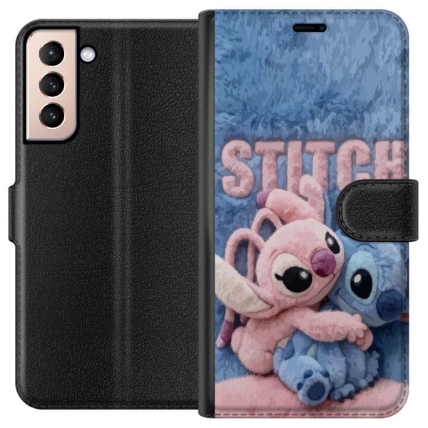 Kompatibelt Lommeboketui til Samsung Galaxy S21 De lodne Stitch og Angel klemmer hverandre på et mykt, pelsaktig underlag med pastellfarger som skape
