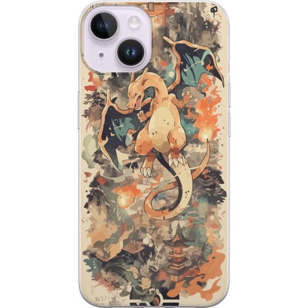 Kompatibel Mobilcover til Apple iPhone 14 Legenden om ilddragen, ildspruttende drage i japansk kunststil, vintageillustration med templer og røgskyer