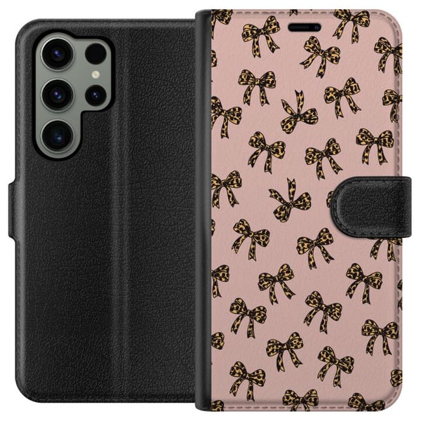Kompatibel Tegnebogsetui til Samsung Galaxy S23 Ultra Leopardmønstrede sløjfer lyserød baggrund mode piget sød retro mønster mode mønster stilfuld de