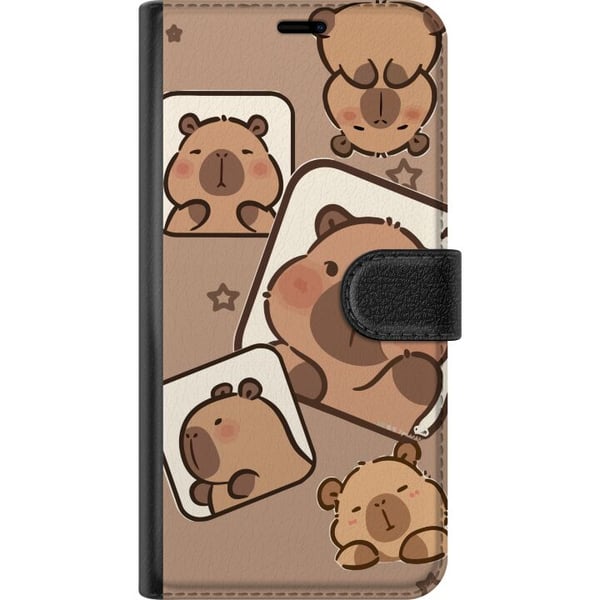Kompatibelt Plånboksfodral till Samsung Galaxy A32 5G Capybara Frame Friends Lekfull design med små capybaror i rutor med stjärnor och beige bakgrund