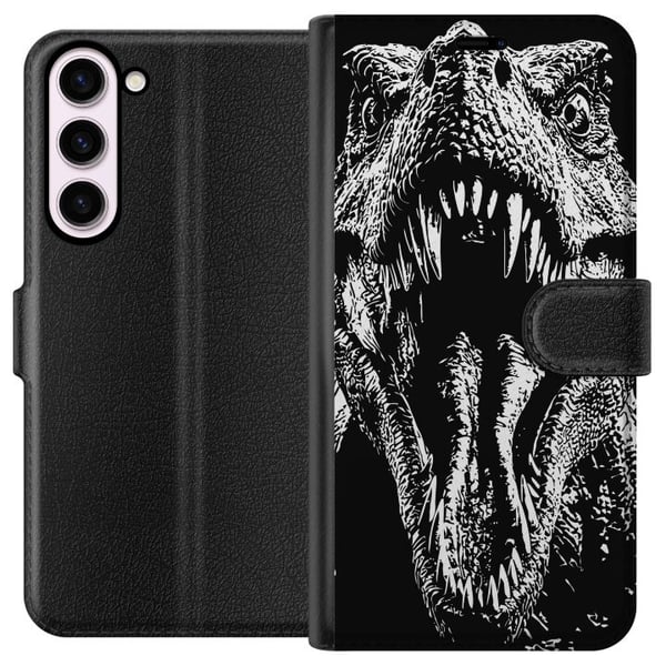 Kompatibel Tegnebogsetui til Samsung Galaxy S23+ T-Rex brøl dinosaur episk sort-hvidt forhistorisk bæst voldsomt brøl monster kunst illustration plak