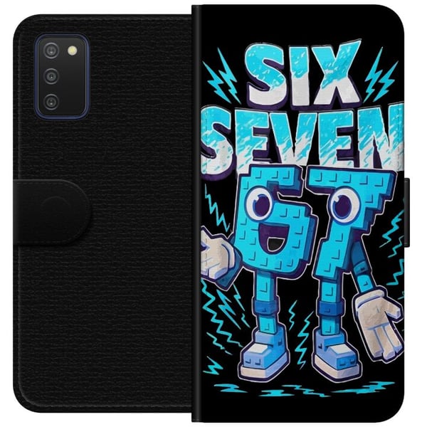 Kompatibelt Lommeboketui til Samsung Galaxy A03s Lekfull blå Six Seven-illustrasjon i retro arkadestil med sterk typografi og gamingfølelse
