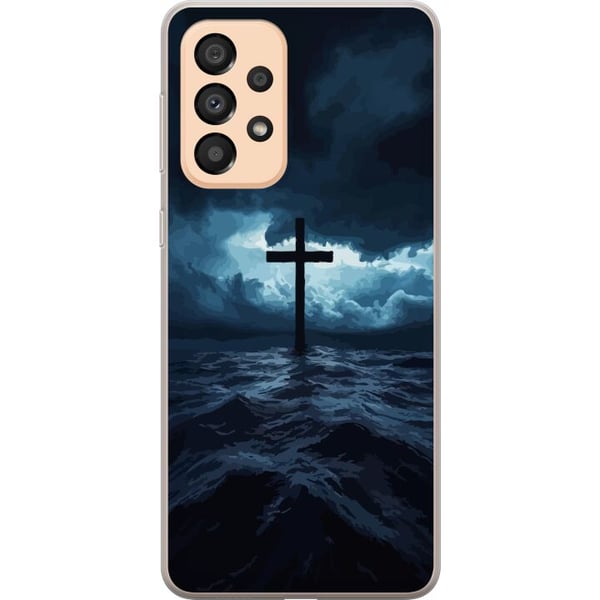 Kompatibelt Mobilskal till Samsung Galaxy A33 5G Kors i stormigt hav dramatisk kristen tavla med kors och vågor religiöst motiv ocean himmel faith ar