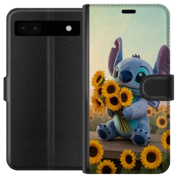 Yhteensopiva Lompakkokotelo Google Pixel 6a Disney Stitch auringonkukkajuliste Lilo ja Stitch siniset alien-auringonkukat söpö kawaii-hahmo peltodesi