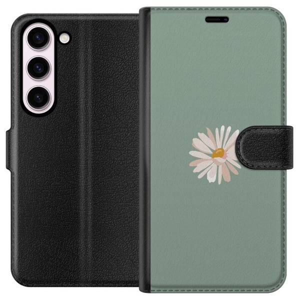 Kompatibel Tegnebogsetui til Samsung Galaxy S23 Grøn Minimalblomst - stilfuld blomst på grøn baggrund Kompatibel Tegnebogsetui til Samsung Galaxy S23 Grøn Minimalblomst - stilfuld blomst på grøn baggrund