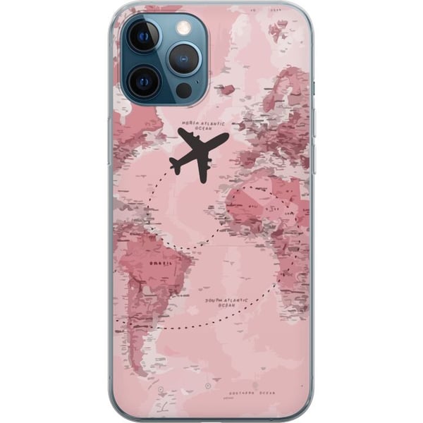 Kompatibel Mobilcover til Apple iPhone 12 Pro Rejse flyvemaskine lyserødt verdenskort – rejse- og eventyrdesign med flyvemaskine over lyserødt verden