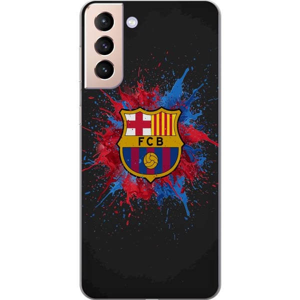 Kompatibelt Mobildeksel til Samsung Galaxy S21 Barcelona Splash Art med FC Barcelonas emblem i blått og rødt, perfekt for fotballfans