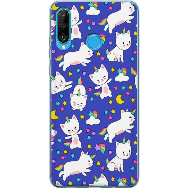 Kompatibelt Mobilskal till Huawei P30 lite Katt enhörningar