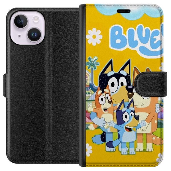 Kompatibelt Plånboksfodral till Apple iPhone 14 Färgglad familjeillustration med lekfulla hundkaraktärer – varm barnposter perfekt för barnrum och gl