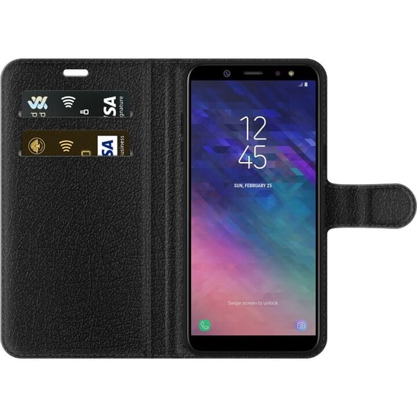 Kompatibelt Lommeboketui til Samsung Galaxy A6 (2018) Rock &amp; Roll-design – Rødt og svart motiv med klassisk hardrocktema