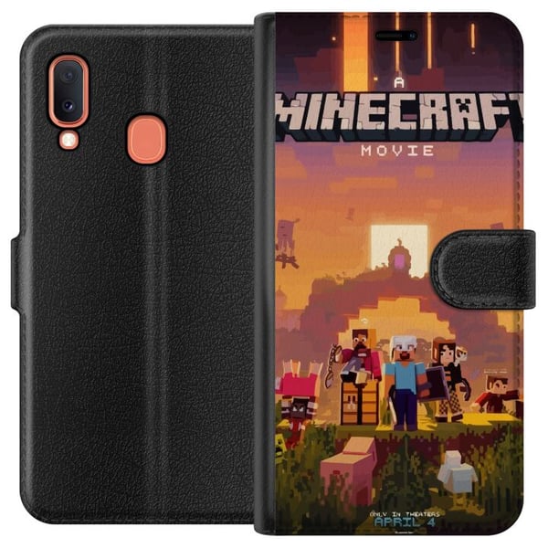 Kompatibelt Plånboksfodral till Samsung Galaxy A20e Minecraft Pixel Block Byggspel