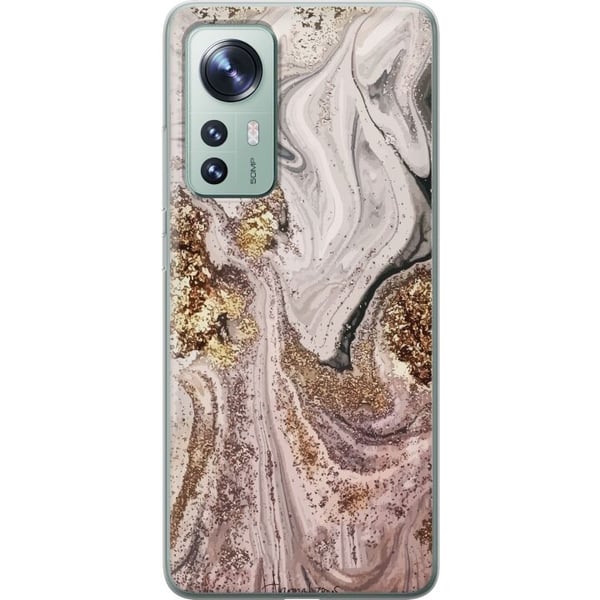 Kompatibel Mobilcover til Xiaomi 12 Beige marmor med guldglimmerstruktur, elegant design med luksuriøs følelse, perfekt til moderne stil