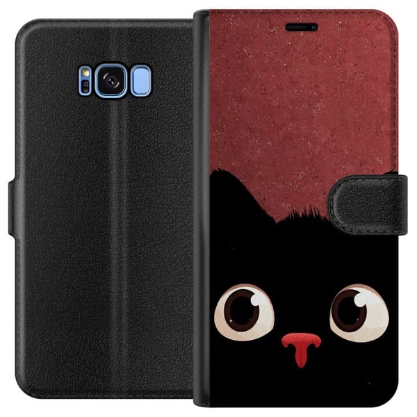 Kompatibelt Plånboksfodral till Samsung Galaxy S8 Minimalistisk svart katt med stora ögon – charmigt djurmotiv i modern grafisk stil Kompatibelt Plånboksfodral till Samsung Galaxy S8 Minimalistisk svart katt med stora ögon – charmigt djurmotiv i modern grafisk stil
