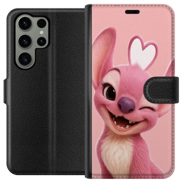Kompatibel Tegnebogsetui til Samsung Galaxy S23 Ultra Lyserød englefigur, der blinker, sødt design med hjerte, kærlighed, legesyge og sød energi i pa Kompatibel Tegnebogsetui til Samsung Galaxy S23 Ultra Lyserød englefigur, der blinker, sødt design med hjerte, kærlighed, legesyge og sød energi i pa