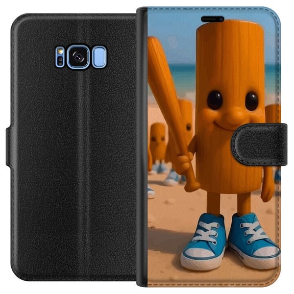 Kompatibelt Plånboksfodral till Samsung Galaxy S8 Italian Brainrot strandmotiv – Träfigur med blå skor och basebollträ poster