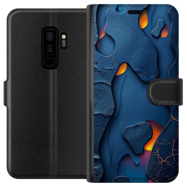 Kompatibelt Plånboksfodral till Samsung Galaxy S9+ Flytande abstrakta former i blått med varm glöd Kompatibelt Plånboksfodral till Samsung Galaxy S9+ Flytande abstrakta former i blått med varm glöd
