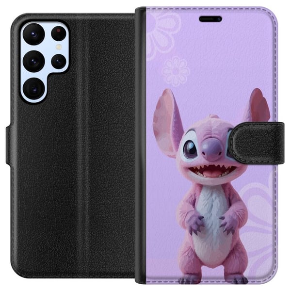 Yhteensopiva Lompakkokotelo Samsung Galaxy S22 Ultra 5G Vaaleanpunainen Stitch-hahmo kawaii-kuviolla pastellililassa, söpö ja hurmaava suloisten hahm
