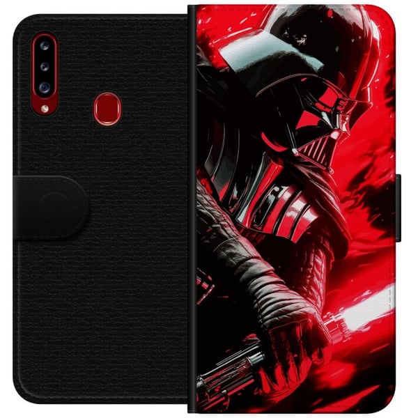 Yhteensopiva Lompakkokotelo Samsung Galaxy A20s Darth Vader punaisella valomiekalla, voimakas futuristinen design, joka on saanut inspiraationsa gala