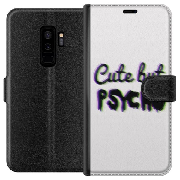 Kompatibelt Plånboksfodral till Samsung Galaxy S9+ Minimalistisk glitchtypografi med texten cute but psycho i neonliknande färgeffekt Kompatibelt Plånboksfodral till Samsung Galaxy S9+ Minimalistisk glitchtypografi med texten cute but psycho i neonliknande färgeffekt