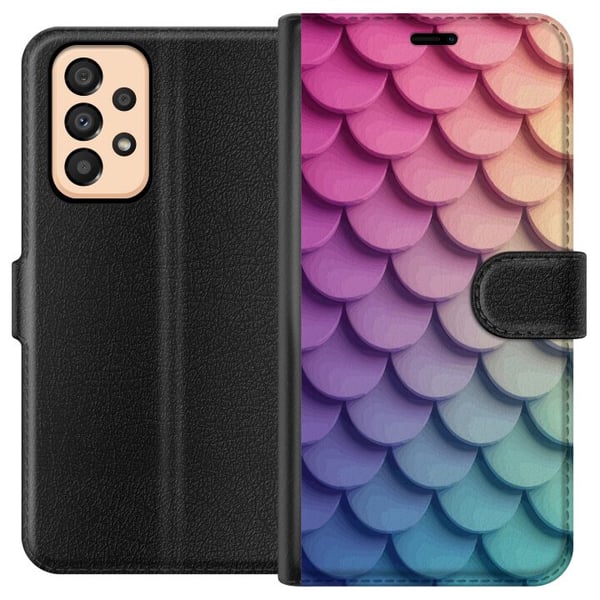 Yhteensopiva Lompakkokotelo Samsung Galaxy A33 5G Suomuinen pastellikuvio, jossa on pehmeästi limittäisiä muotoja vaaleanpunaisen, violetin ja sinise