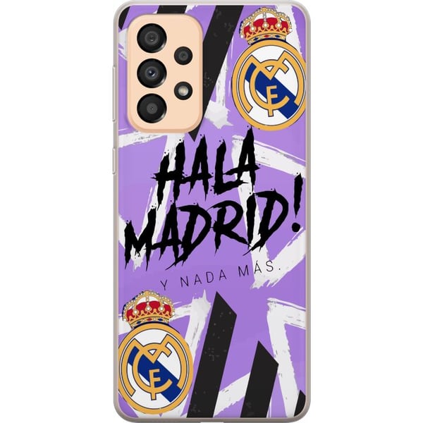 Yhteensopiva Puhelinkuori Samsung Galaxy A33 5G Violetti Hala Madrid -design, jossa on seuran tunnus ja voimakas urheilugrafiikka – täydellinen jalka