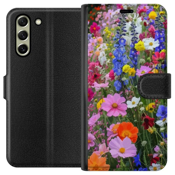 Kompatibel Tegnebogsetui til Samsung Galaxy S21 FE 5G Blomstret mobilcover med sommerlig eng og naturmotiv