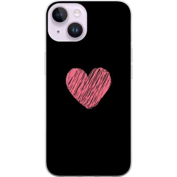 Kompatibelt Mobilskal till Apple iPhone 14 Handritat Rosa Hjärta på Svart Minimalistisk Bakgrund