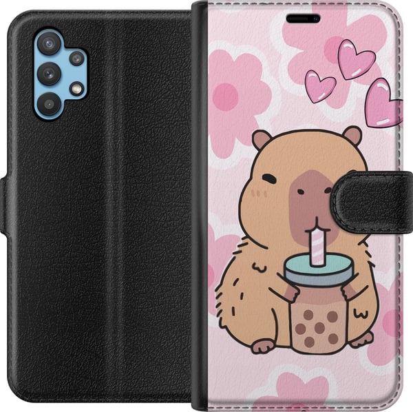 Kompatibelt Lommeboketui til Samsung Galaxy A32 5G Kawaii Capybara Hjerteanime Stil Søt Design Dyretema TikTok Populær Gave Jente