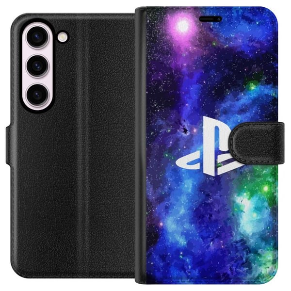 Kompatibel Tegnebogsetui til Samsung Galaxy S23 PlayStation-logo mod galaksebaggrund kosmisk gamingdesign til gamere og konsolfans Kompatibel Tegnebogsetui til Samsung Galaxy S23 PlayStation-logo mod galaksebaggrund kosmisk gamingdesign til gamere og konsolfans