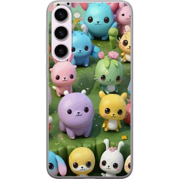 Kompatibelt Mobildeksel til Samsung Galaxy S23+ Kawaii-dyr i pastell, fargerike figurer på grønn bakgrunn, lekent motiv for barn og unge voksne