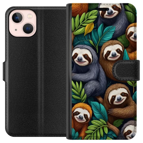 Kompatibelt Lommeboketui til Apple iPhone 13 mini Sengångarstil - avslappet motiv med søt dovendyr Kompatibelt Lommeboketui til Apple iPhone 13 mini Sengångarstil - avslappet motiv med søt dovendyr