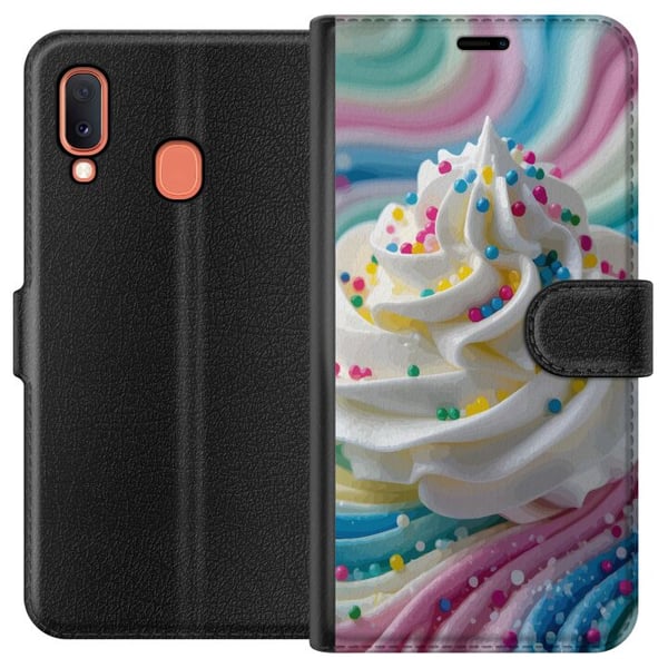 Kompatibelt Plånboksfodral till Samsung Galaxy A20e Glass swirl illustration – Vit grädde med regnbågar och färgglatt strössel