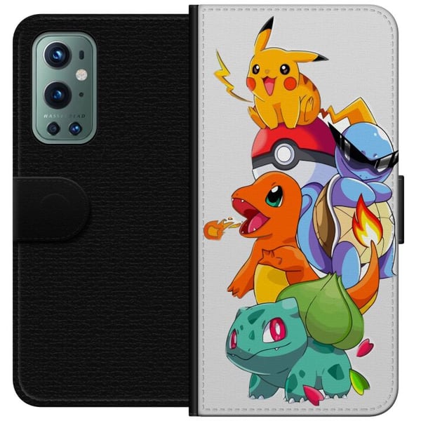 Kompatibelt Lommeboketui til OnePlus 9 Pro Pokémon Pikachu Charmander Squirtle Bulbasaur – fargerik Pokémon-stabelillustrasjon med fire populære figu