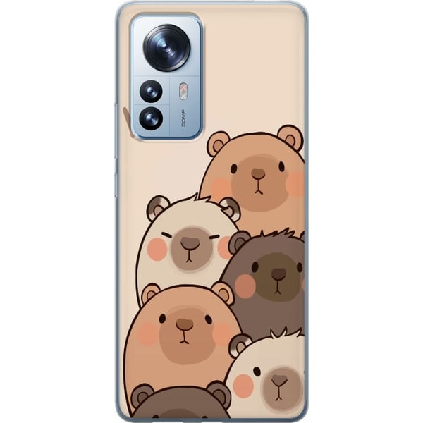 Yhteensopiva Puhelinkuori Xiaomi 12 Pro Karhuryhmä Hei ystävät Suloisia erivärisiä karhuja vaalealla taustalla, jossa lukee Hei