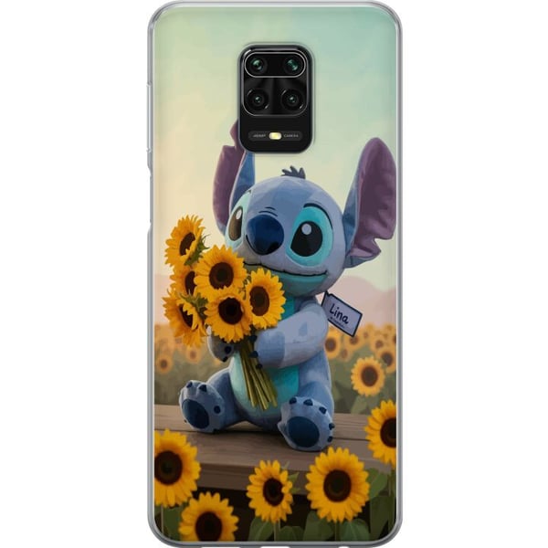 Kompatibelt Mobilskal till Xiaomi Redmi Note 9S Disney Stitch sunflower poster Lilo and Stitch blå alien solrosor cute kawaii figur field design art