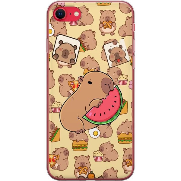 Kompatibelt Mobildeksel til Apple iPhone SE (2022) Capybara Snack Tid Søte kapibarer nyter vannmelon pizza og popcorn i en varm og leken design som s
