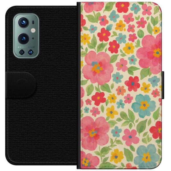 Yhteensopiva Lompakkokotelo OnePlus 9 Pro Leikkisiä kukkia värikkäässä käsinmaalatussa kuviossa