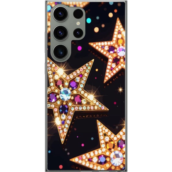 Kompatibelt Mobildeksel til Samsung Galaxy S23 Ultra Gyldne glitterstjerner med krystaller og festlig lyseffekt på mørk bakgrunn, et elegant motiv fo Kompatibelt Mobildeksel til Samsung Galaxy S23 Ultra Gyldne glitterstjerner med krystaller og festlig lyseffekt på mørk bakgrunn, et elegant motiv fo