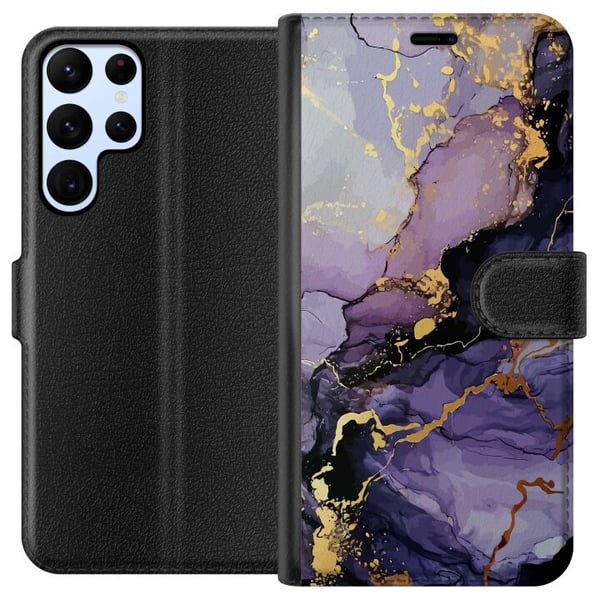 Yhteensopiva Lompakkokotelo Samsung Galaxy S22 Ultra 5G Purppuranhohtoinen Marmori